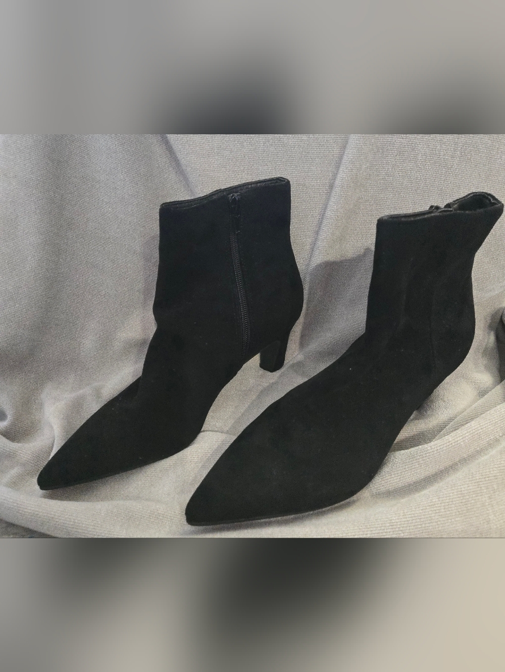 Women's Black Suede Pointed Toe Ankle Boots
